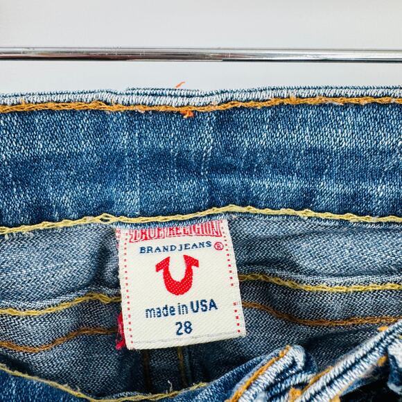 True Religion Women’s Jeans Size 28 Blue Straight Leg Low Rise Distressed Denim - Picture 3 of 9